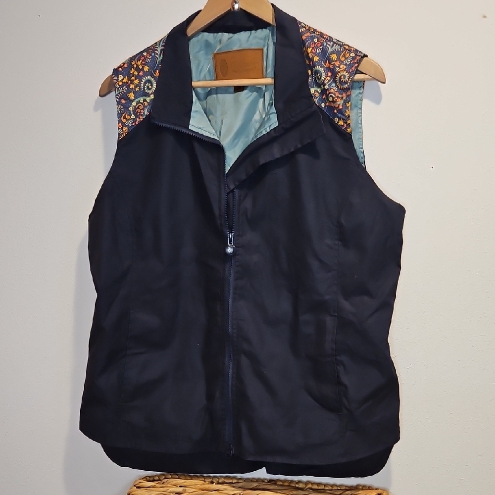 Outback Trading Co. Vintage Navy Floral Zip Vest With Pockets L